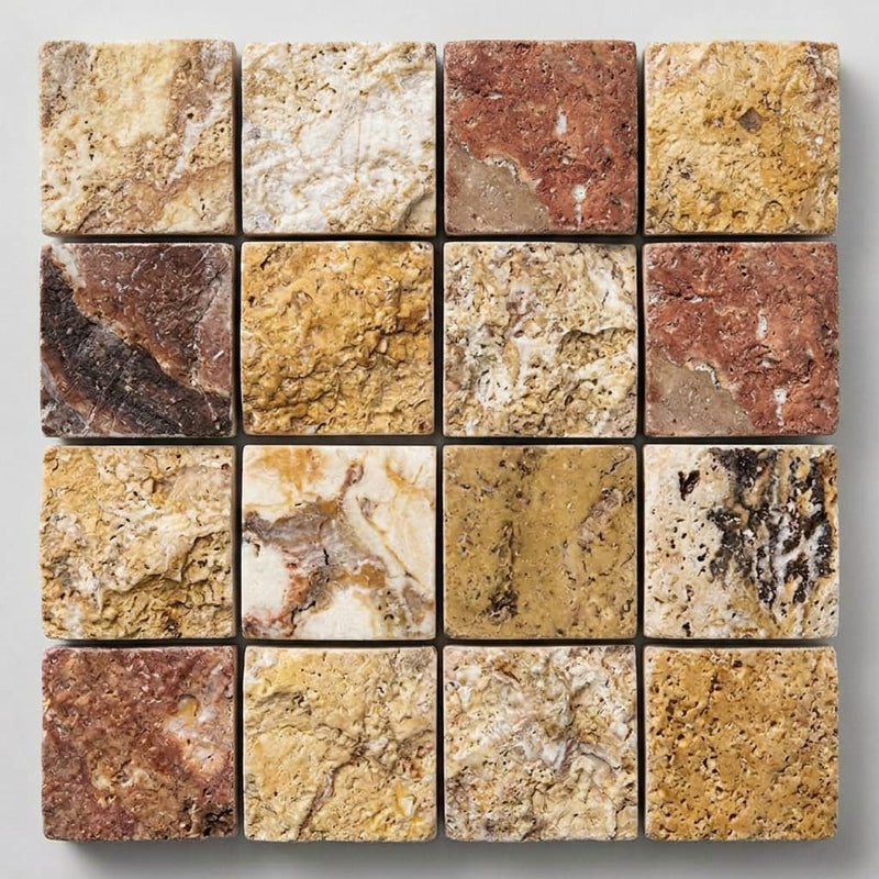 Scabos Travertine 1x1 Split-faced (Hi-Low) Travertine Mosaic close-up