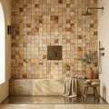 Scabos Travertine 1x1 Split-faced Travertine Mosaic — Bathroom shower floor