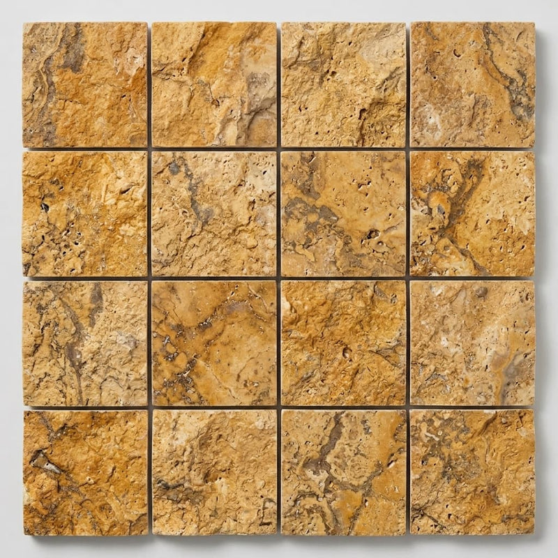 Scabos Travertine 1x1 Split-faced Travertine Mosaic close-up