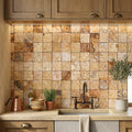 Scabos Travertine 1x1 Split-faced Travertine Mosaic — Kitchen backsplash