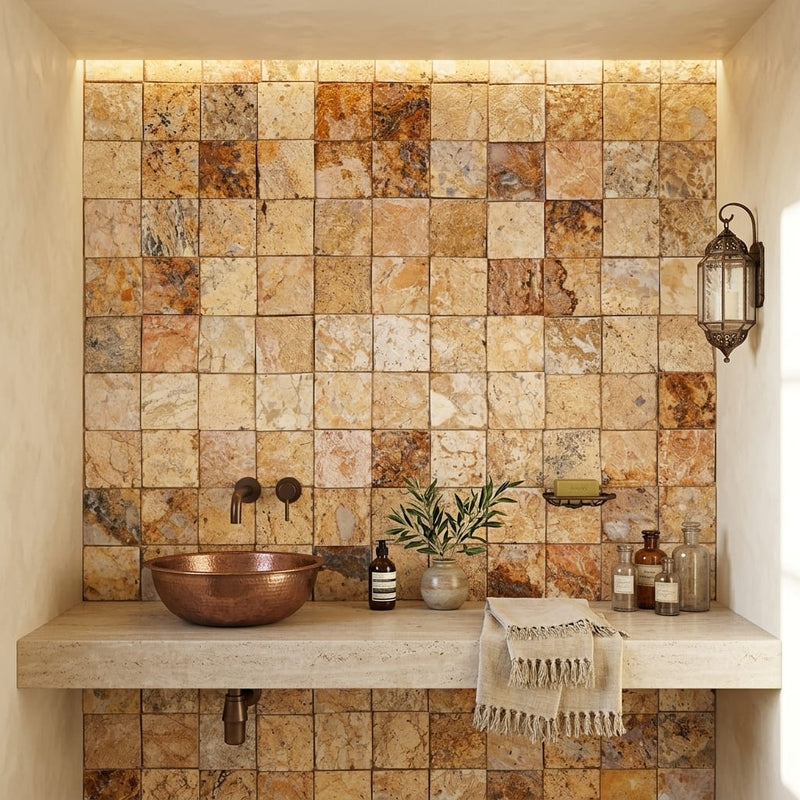 Scabos Travertine 1x1 Split-faced Travertine Mosaic — Spa spa interior