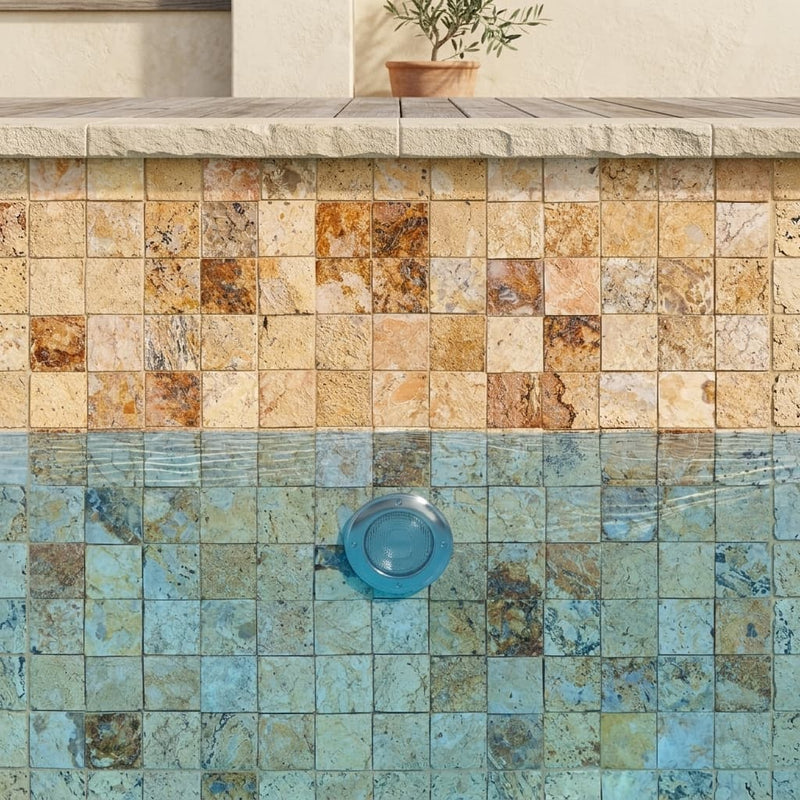 Scabos Travertine 1x1 Split-faced Travertine Mosaic — Swimming Pool pool interior tiling