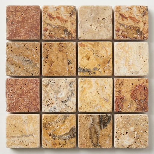 Scabos Travertine 1x1 Tumbled Travertine Mosaic close-up