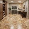 Scabos Travertine 12x12 Filled & Honed Travertine Tile — Basement floor