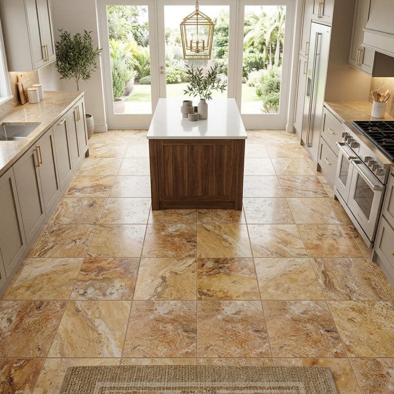 Scabos Travertine 12x12 Filled & Honed Travertine Tile — Kitchen floor
