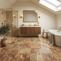 Scabos Travertine 12x12 Filled & Polished Travertine Tile — Bathroom floor