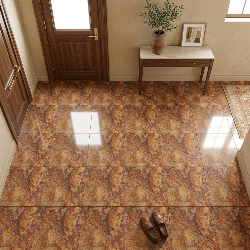 Scabos Travertine 12x12 Filled & Polished Travertine Tile — Foyer floor