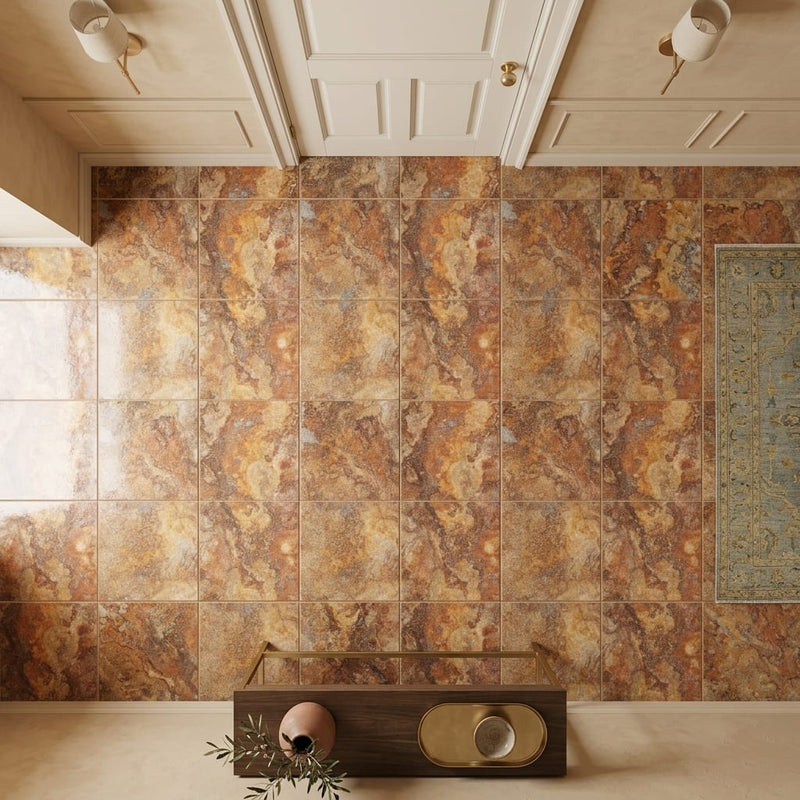 Scabos Travertine 12x12 Filled & Polished Travertine Tile — Hallway floor