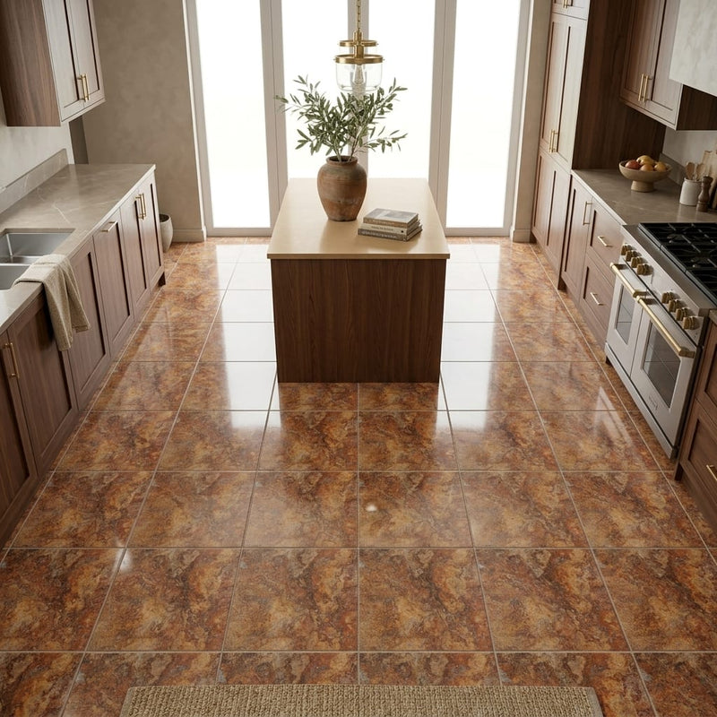 Scabos Travertine 12x12 Filled & Polished Travertine Tile — Kitchen floor