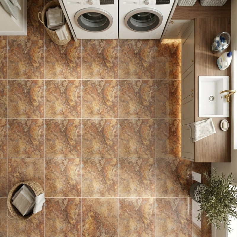 Scabos Travertine 12x12 Filled & Polished Travertine Tile — Laundry Room floor