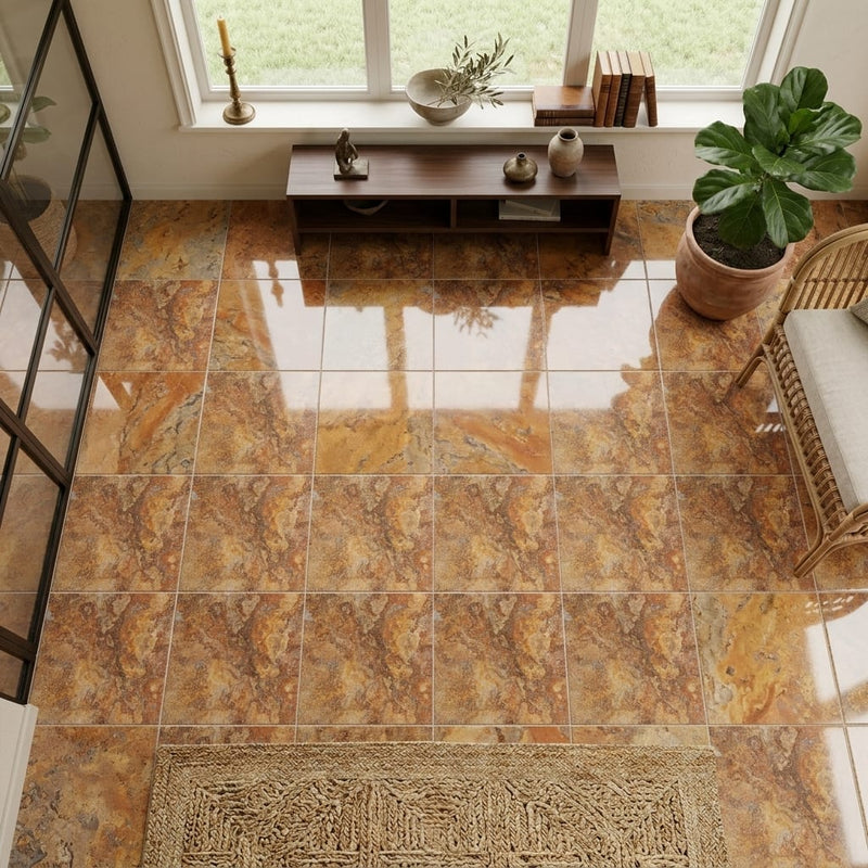 Scabos Travertine 12x12 Filled & Polished Travertine Tile — Sunroom floor