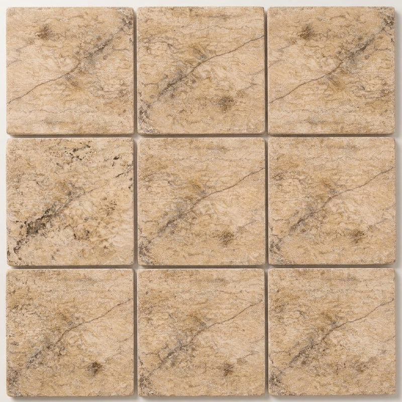Scabos Travertine 12x12 Tumbled Travertine Tile close-up