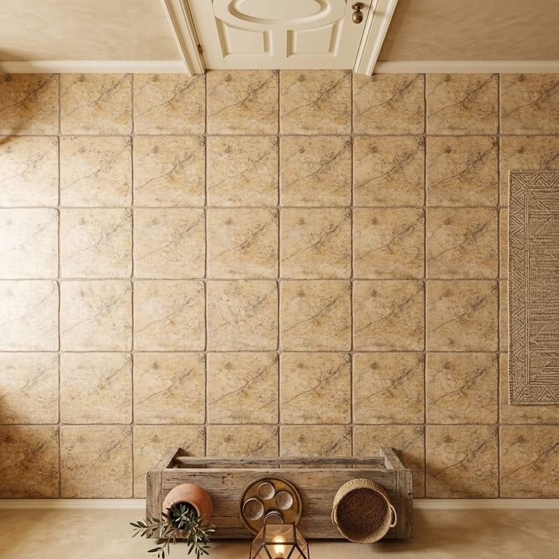 Scabos Travertine 12x12 Tumbled Travertine Tile — Hallway floor