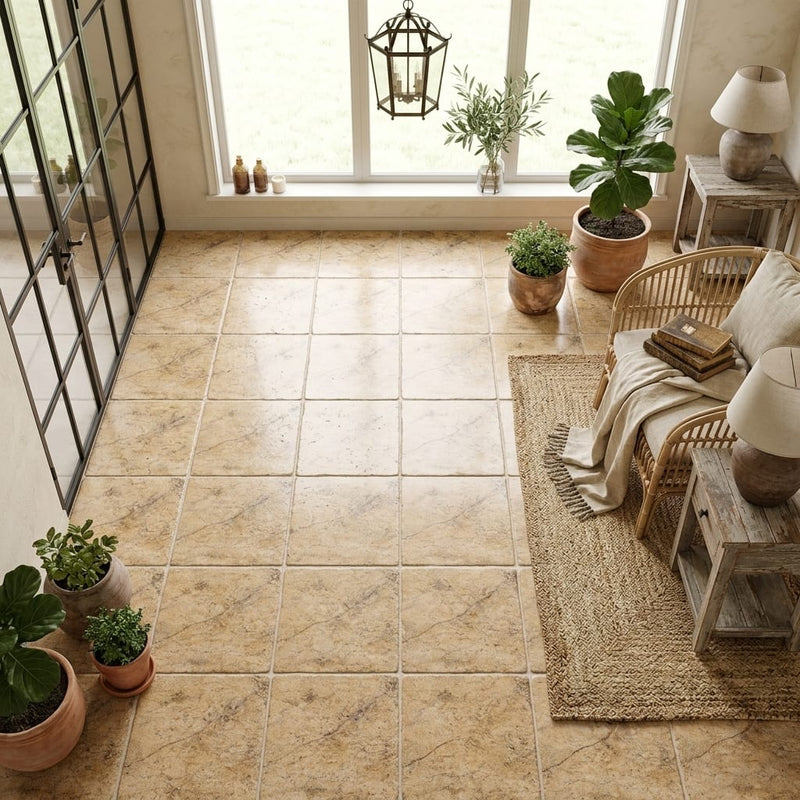 Scabos Travertine 12x12 Tumbled Travertine Tile — Sunroom floor