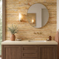Scabos Travertine 12x24 Filled & Honed Travertine Tile — Bathroom vanity wall