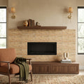 Scabos Travertine 12x24 Filled & Honed Travertine Tile — Living Room fireplace surround