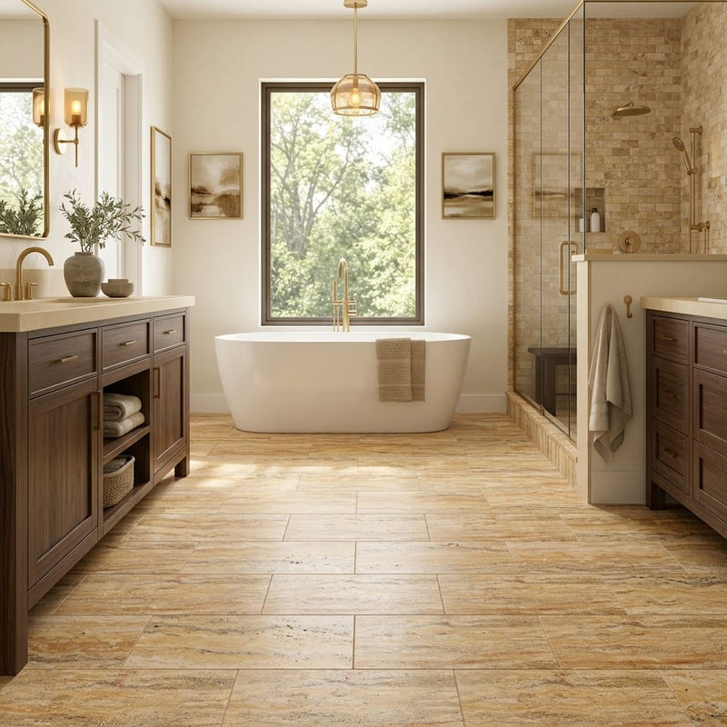 Scabos Travertine 12x24 Filled & Honed Travertine Tile — Primary Bath floor