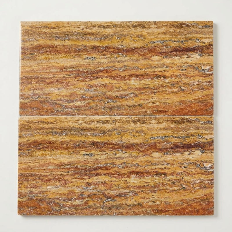 Scabos Travertine 12x24 Filled & Polished Travertine Tile close-up
