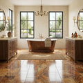 Scabos Travertine 12x24 Filled & Polished Travertine Tile — Bathroom floor