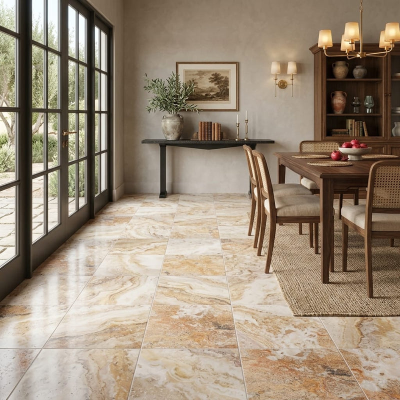 Scabos Travertine 18x18 Filled & Honed Travertine Tile — Living Room floor