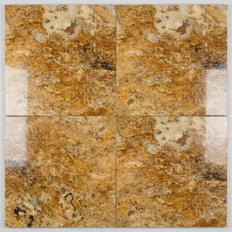 Scabos Travertine 18x18 Filled & Polished Travertine Tile close-up