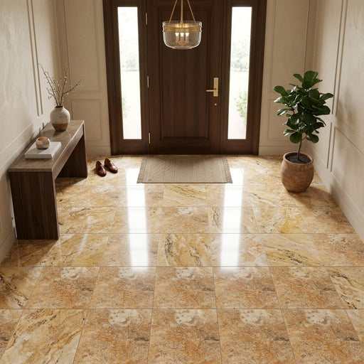 Scabos Travertine 18x18 Filled & Polished Travertine Tile — Foyer floor