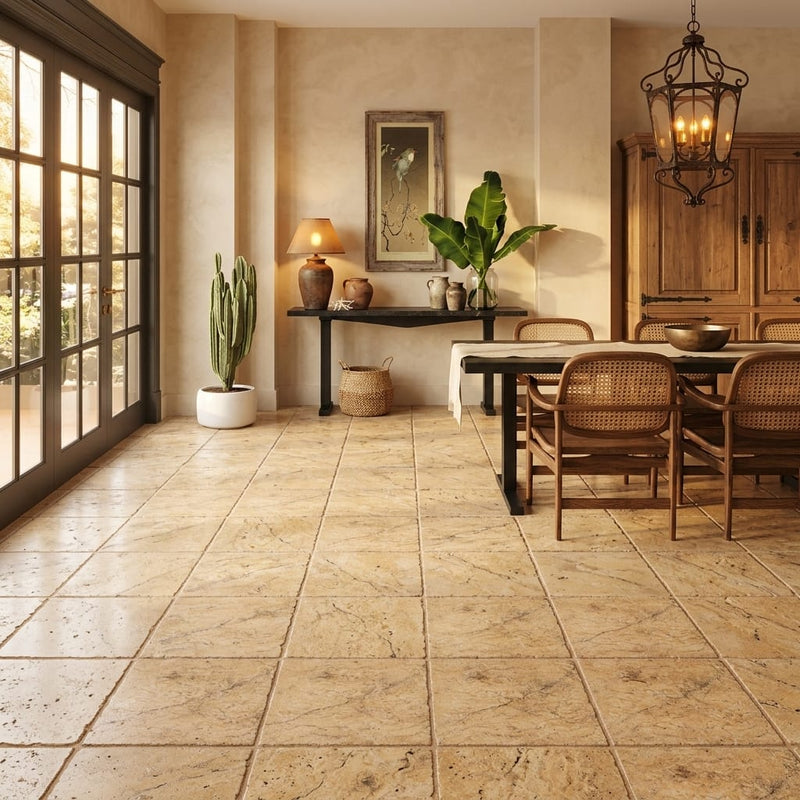 Scabos Travertine 18x18 Tumbled Travertine Tile — Living Room floor