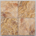 Scabos Travertine 18x18 Unfilled, Brushed & Chiseled Travertine Tile close-up