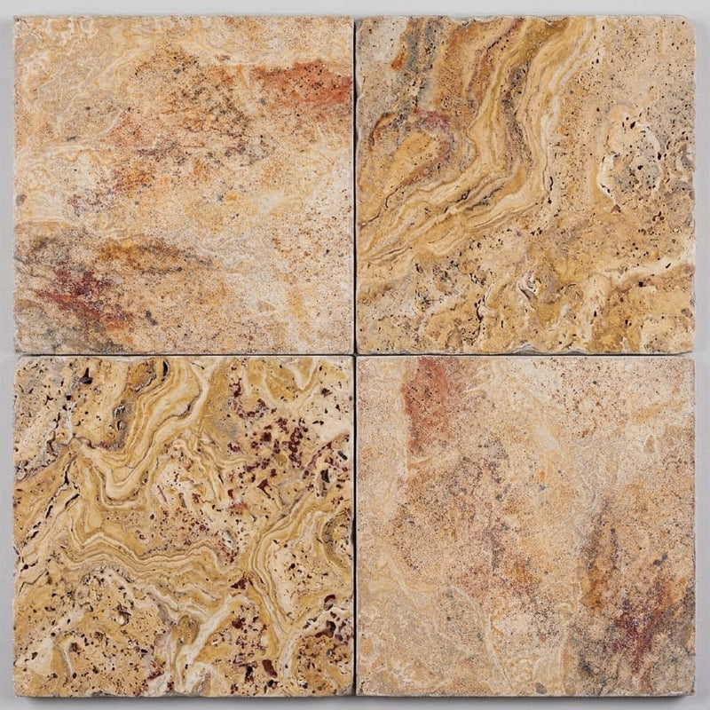 Scabos Travertine 18x18 Unfilled, Brushed & Chiseled Travertine Tile close-up