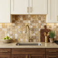 Scabos Travertine 2x2 CNC-Arched & Honed (Round-face / Wavy) Travertine Mosaic — Kitchen backsplash