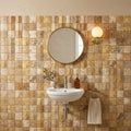 Scabos Travertine 2x2 CNC-Arched & Honed (Round-face / Wavy) Travertine Mosaic — Powder Room wall