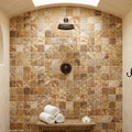 Scabos Travertine 2x2 CNC-Arched & Tumbled (Round-face / Wavy) Travertine Mosaic — Spa spa interior