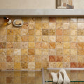 Scabos Travertine 2x2 Polished Travertine Mosaic — Bathroom shower floor