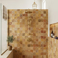 Scabos Travertine 2x2 Polished Travertine Mosaic — Bathroom shower wall
