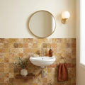 Scabos Travertine 2x2 Polished Travertine Mosaic — Powder Room wall
