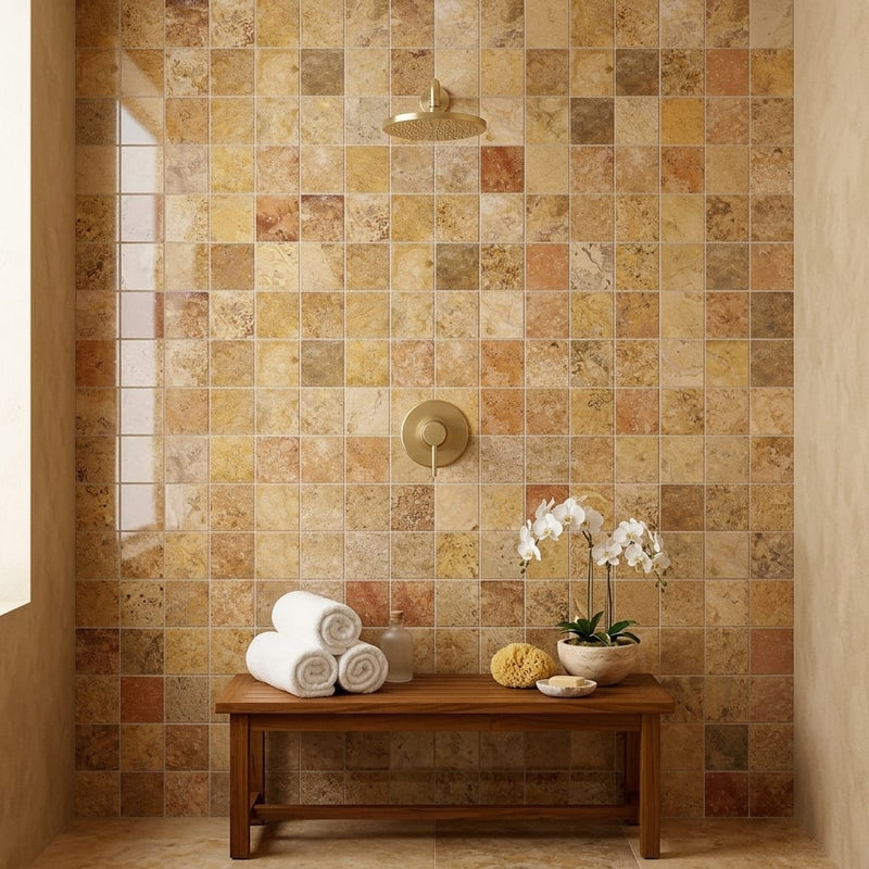 Scabos Travertine 2x2 Polished Travertine Mosaic — Spa spa interior