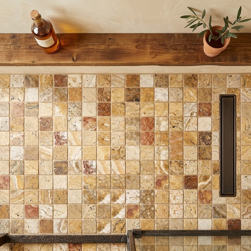 Scabos Travertine 2x2 Tumbled Travertine Mosaic — Bathroom shower floor
