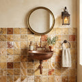 Scabos Travertine 2x2 Tumbled Travertine Mosaic — Powder Room wall