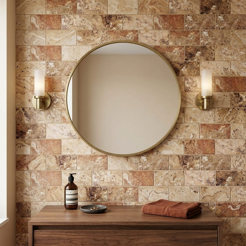 Scabos Travertine 3x6 Honed Travertine Tile — Bathroom wall