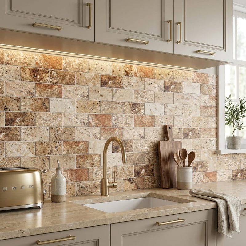 Scabos Travertine 3x6 Honed Travertine Tile — Kitchen backsplash