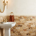 Scabos Travertine 3x6 Honed Travertine Tile — Powder Room wainscot