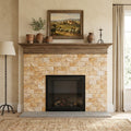 Scabos Travertine 3x6 Tumbled Travertine Tile — Living Room fireplace surround