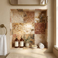 Scabos Travertine 4x4 CNC-Arched (Round-face / Wavy) Travertine Tile — Bathroom niche