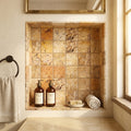 Scabos Travertine 4x4 Tumbled Travertine Tile — Bathroom niche