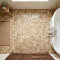 Scabos Travertine 5/8x5/8 Polished Travertine Mosaic — Bathroom floor