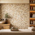 Scabos Travertine 5/8x5/8 Tumbled Travertine Mosaic — Spa spa interior
