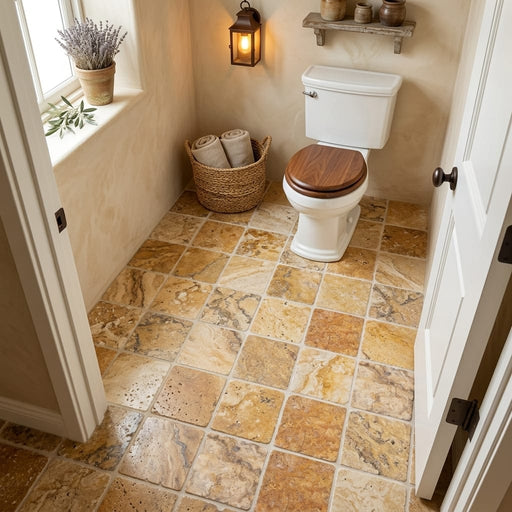 Scabos Travertine 6x6 Tumbled Travertine Tile — Bathroom floor