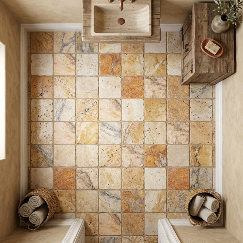 Scabos Travertine 6x6 Tumbled Travertine Tile — Powder Room floor