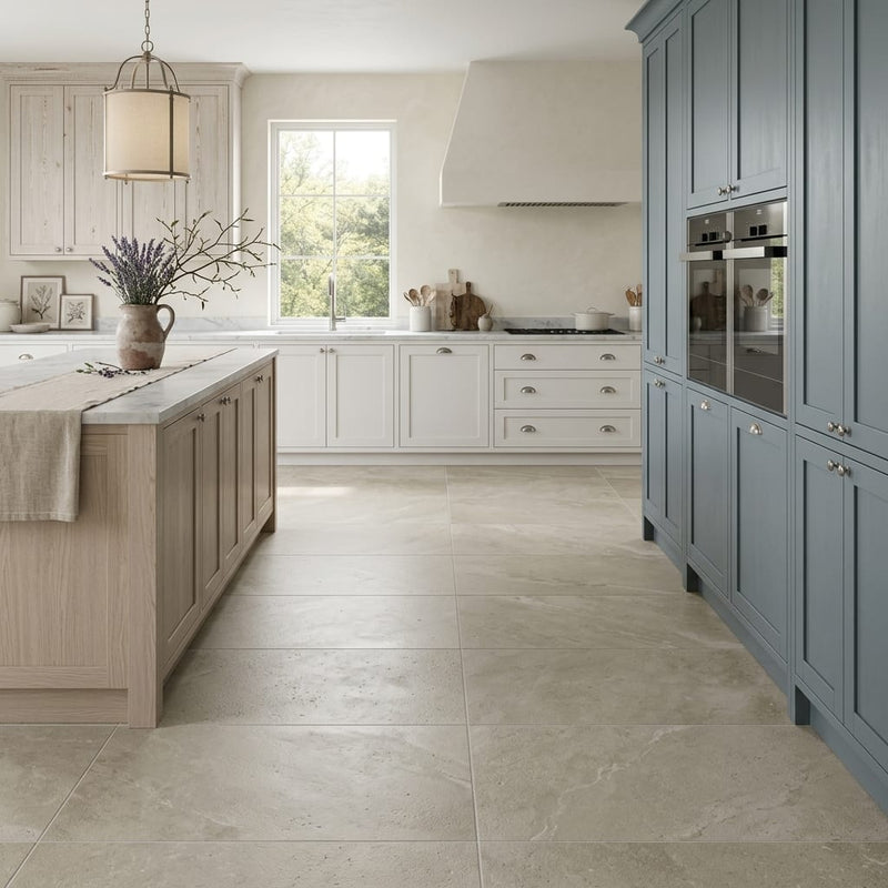 Seagrass 18x36 Flamed/Brushed Limestone Tile — Kitchen floor