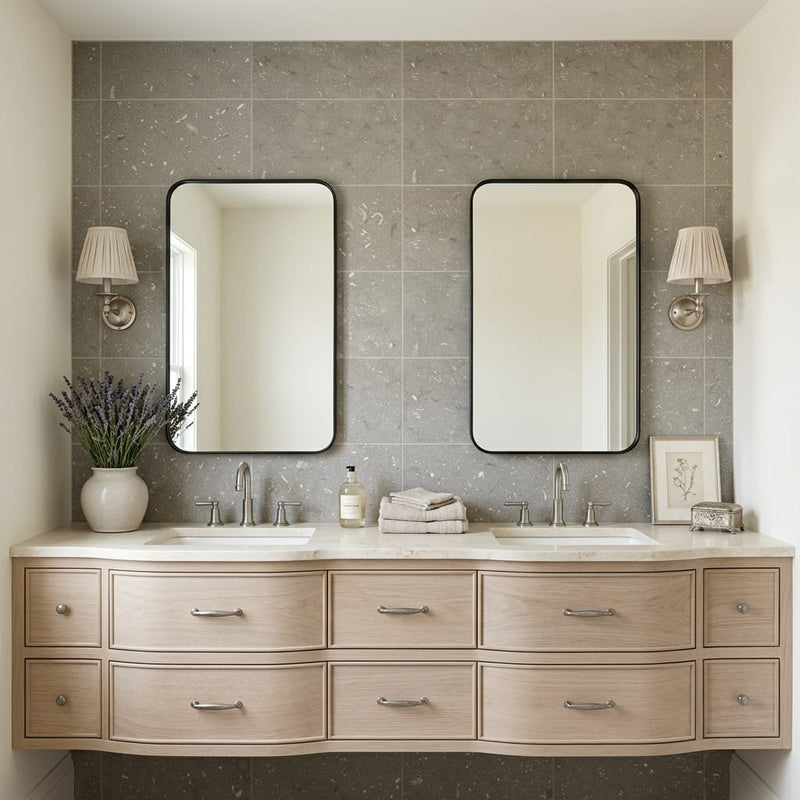 Seagrass 18x36 Honed Limestone Tile — Bathroom vanity wall